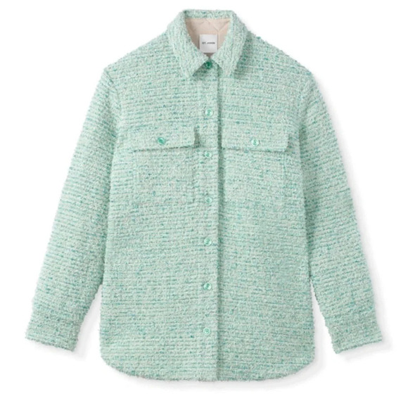 NWT $1695 St. John Eyelash Slub Tweed Knit Collar Quilted Jacket Shacket S - Picture 3 of 16